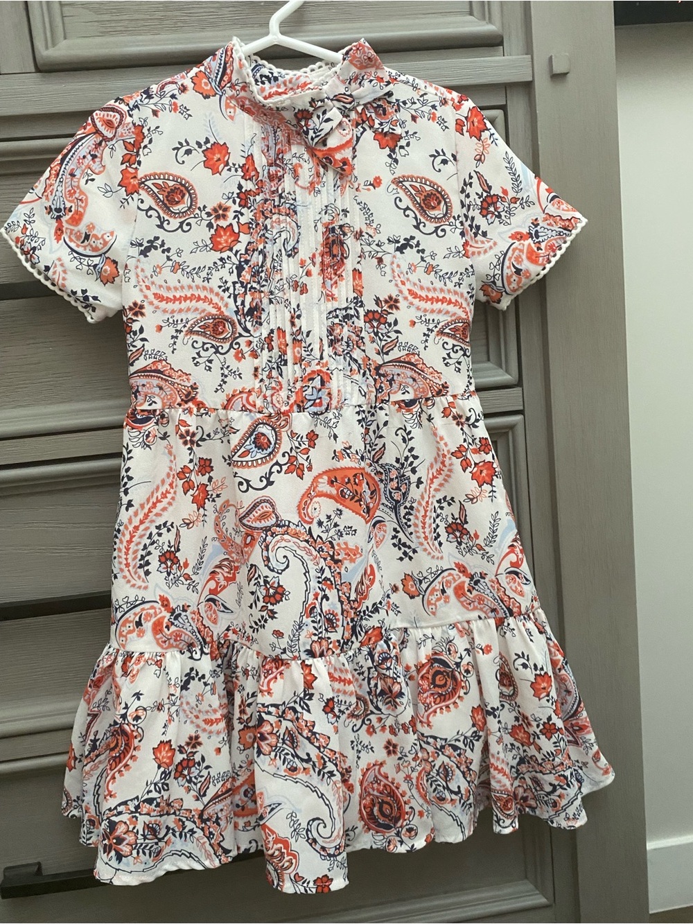 Janie and Jack White Paisley Short-Sleeve Dress with Orange and Navy Accents